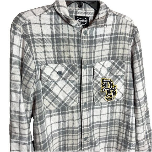 Dogg Supply Flannel Button Up Shirt Long Sleeve Gray White Logo Pockets Sz S - Picture 2 of 7